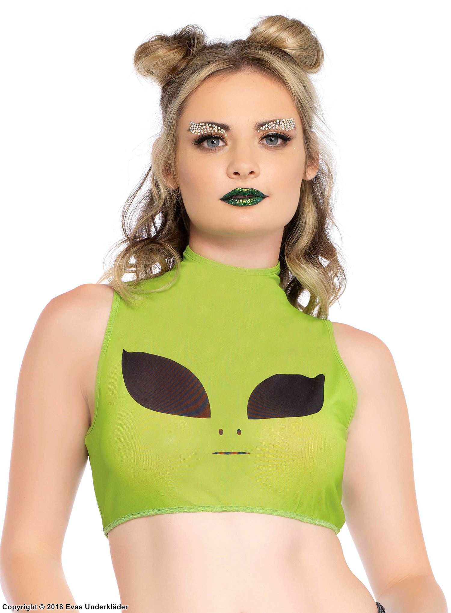 Crop top, mesh, sleeveless, turtle neck, alien